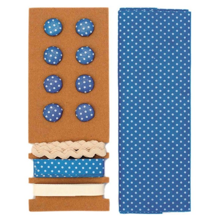 Textil-Set blau gepunktet 48x48cm Bänder 3x1m 8 Knöpfe