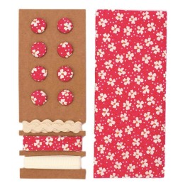 Textil-Set himbeerrot, Blumen 48x48cm Bänder 3x1m 8 Knöpfe
