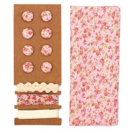 Textil-Set rosa Blumen 48x48cm Bänder 3x1m 8 Knöpfe