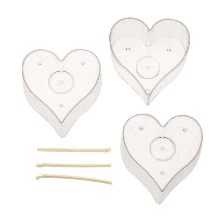 Moule à bougie coeur 3pcs 53x55x25mm avec mèche