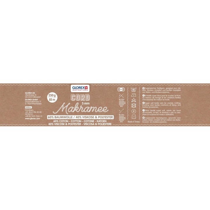 Makramee Cord 3mm 250g, gewebt creme