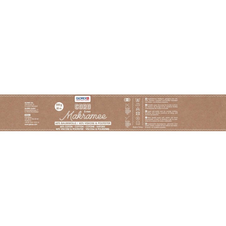 Makramee Cord 5mm 500g, tissé crème