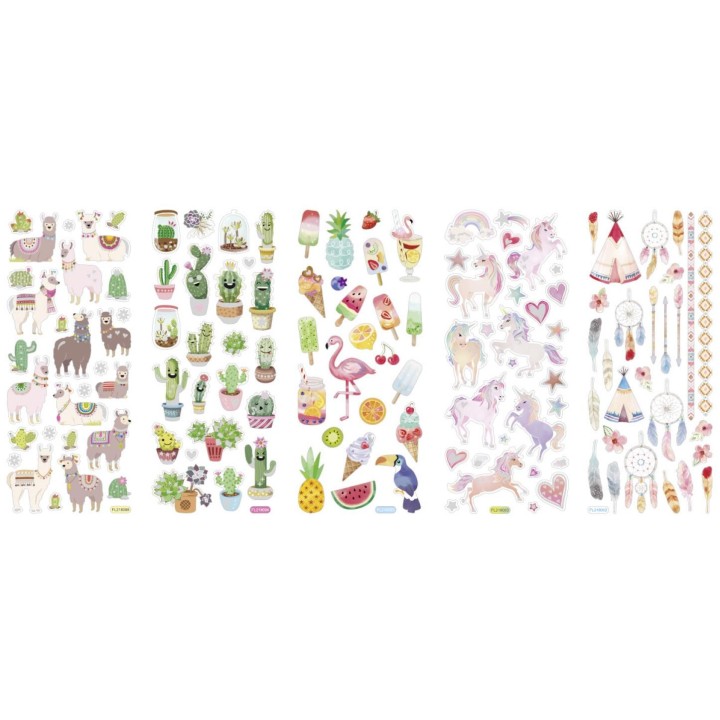 Sticker Exotic glitter 10x23cm 5 feuilles, motifs assortis