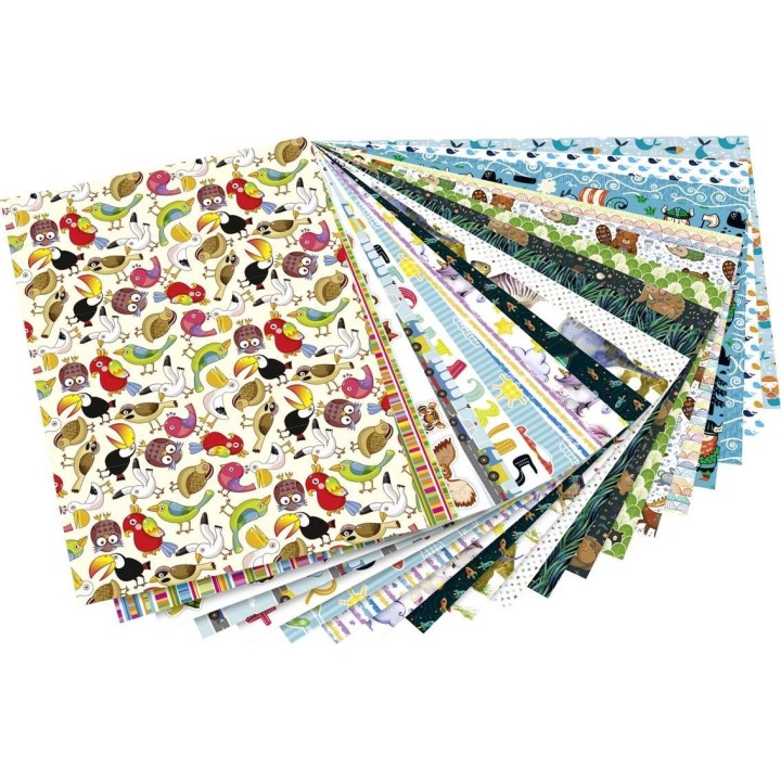 Bloc de papier à motifs Kids 24x34cm, 20 feuilles assorties