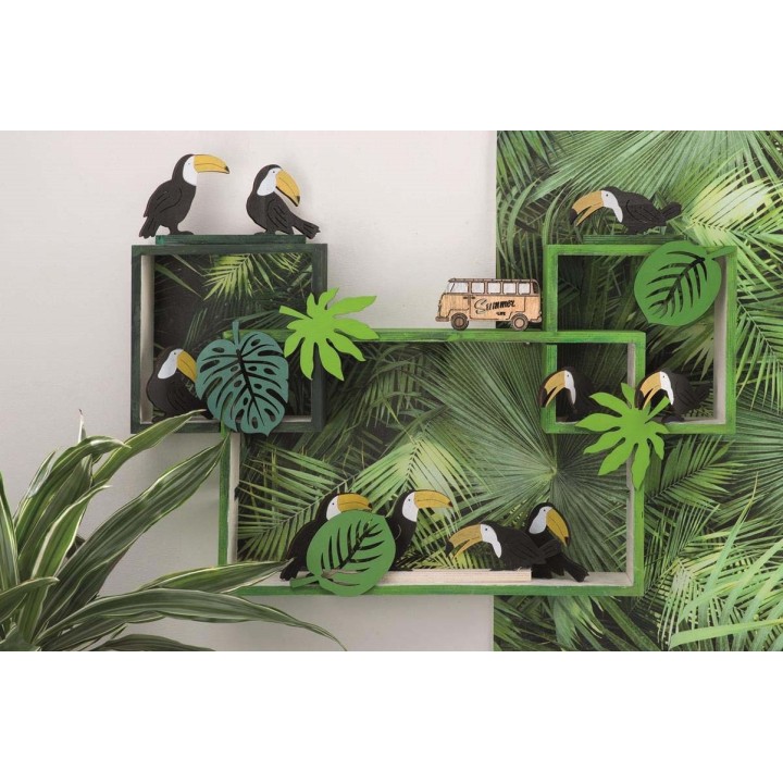 Cadre en bois design rectangle 3pcs, 40x25x10cm/18x18x10cm