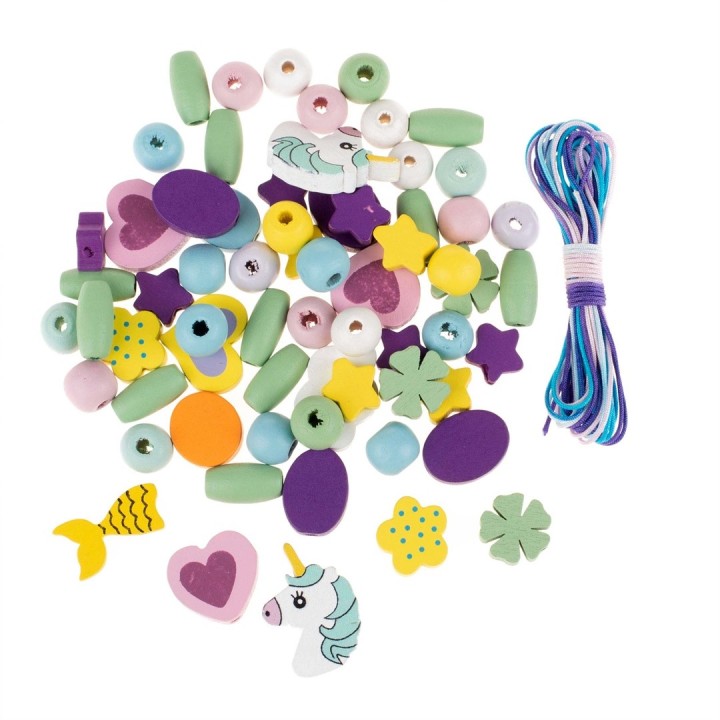 Wooden beads unicorn assorted with cord