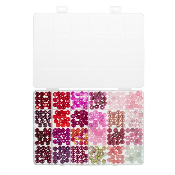 Glasperlen-Schmuckset rot/pink sortiert