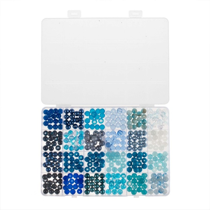 Kit perles en verre bleu assortis