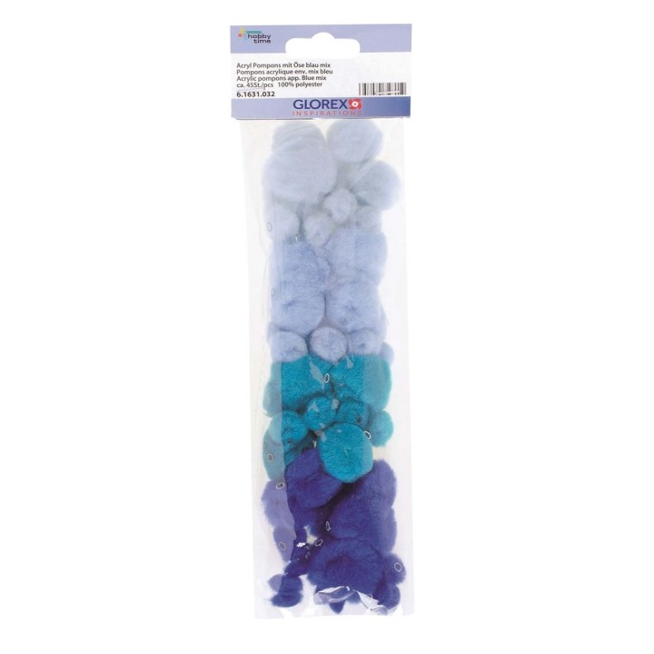 Acryl Pompons mit Öse ca 45 St blau mix