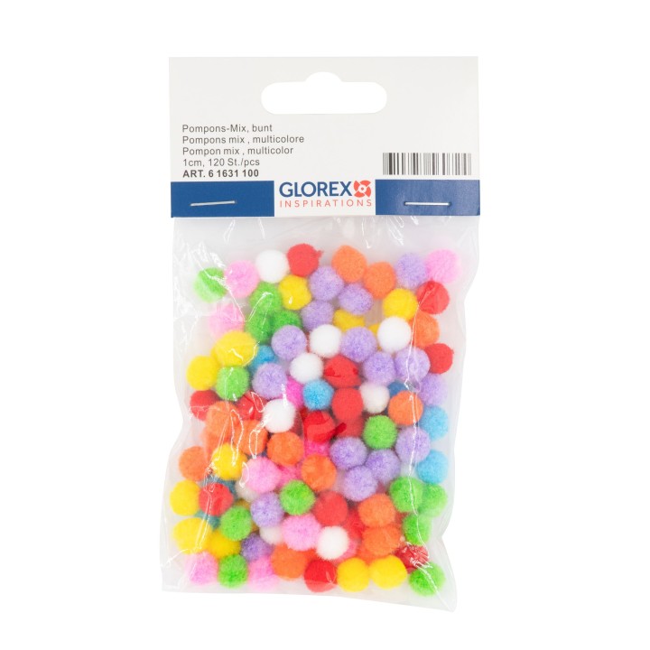 Pompons-Mix, bunt, 1cm 120 Stück