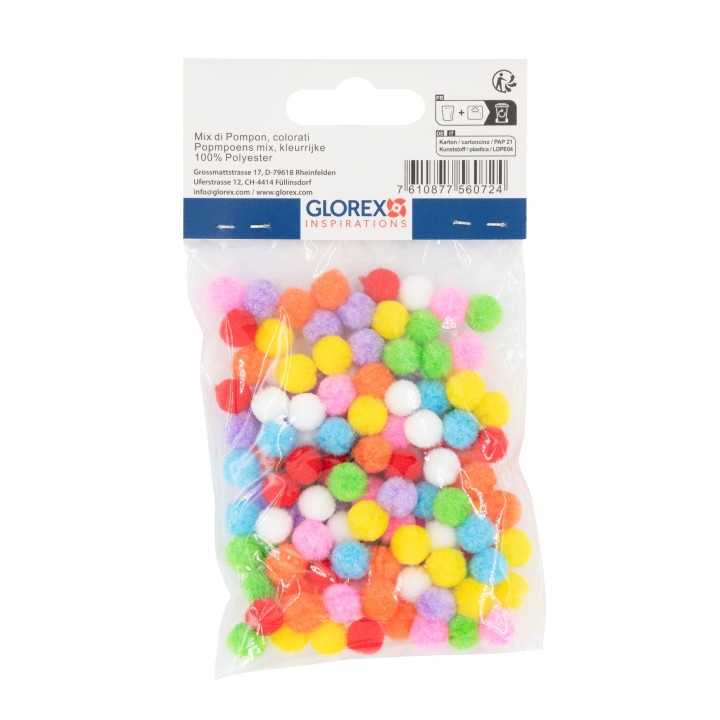 Pompons-Mix, bunt, 1cm 120 Stück
