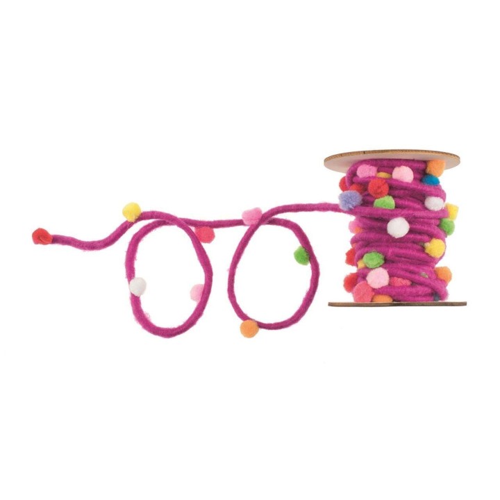 Filzkordel mit Pompons flieder 5M/Rolle
