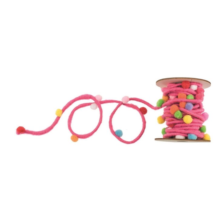 Filzkordel mit Pompons, rosa 5M/Rolle