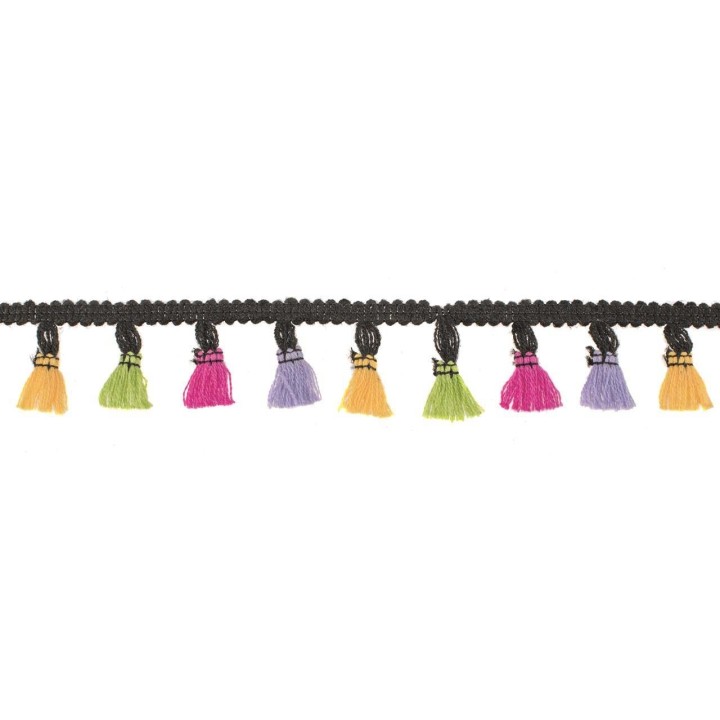 Guirlande de houppes 1m multicolore, ruban noir