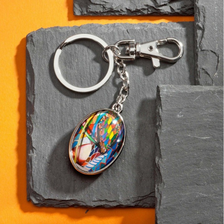 Porte-clé double-face ovale couleur argent 37x27mm