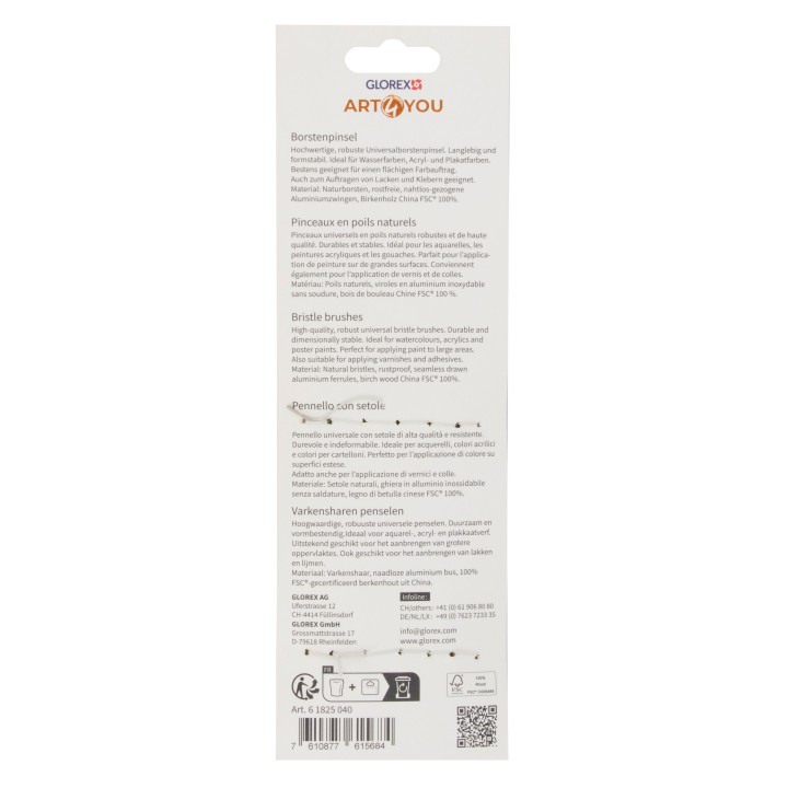 Pinceaux poils naturels 6pcs Plat, tailles: 4,6,8,12, 14,16
