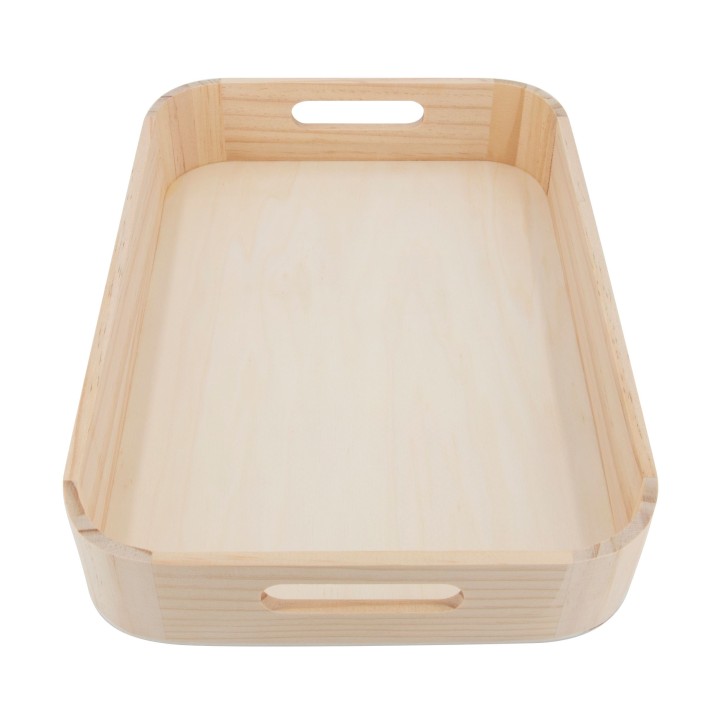 Tablett mit Griff 34,5x24,5x6cm aus Holz, abgerundete Ecken