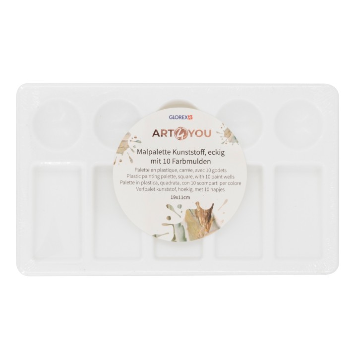 Farbmischpalette eckig 19x11cm mit 10 Farbmulden, Kunststoff
