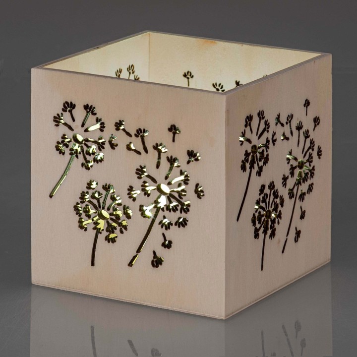 Lanterne en bois 10x10x10cm pissenlit, FSC