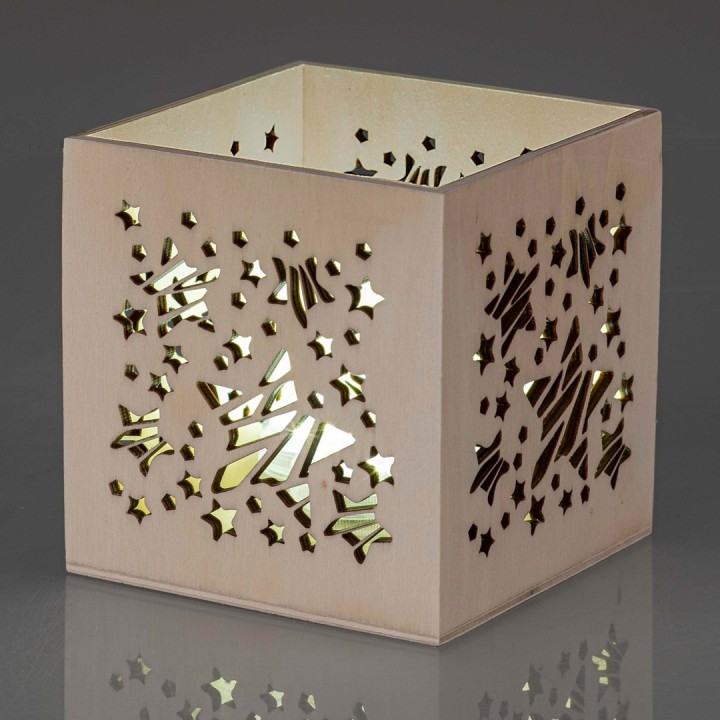 Windlicht aus Holz, Stern 10x10x10cm