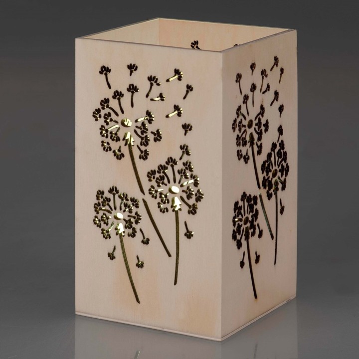 Windlicht aus Holz, Pusteblume 17x10x10cm