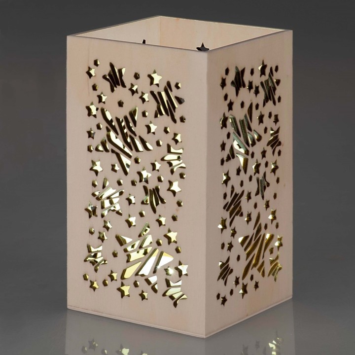 Lanterne en bois 17x10x10cm étoile, FSC