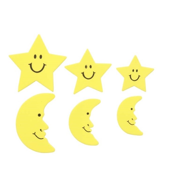 Craft rubber stickers 52pcs sun/moon/clouds, self-adhesive
