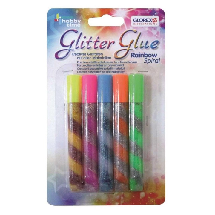 Glitter-Spiral-Glue 5x10,5ml Rainbow Colors
