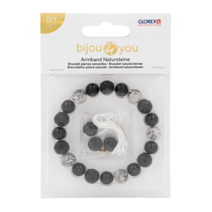DIY kit bracelet natural stone grey/black
