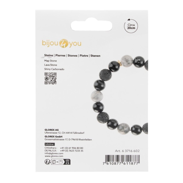 DIY kit bracelet natural stone grey/black