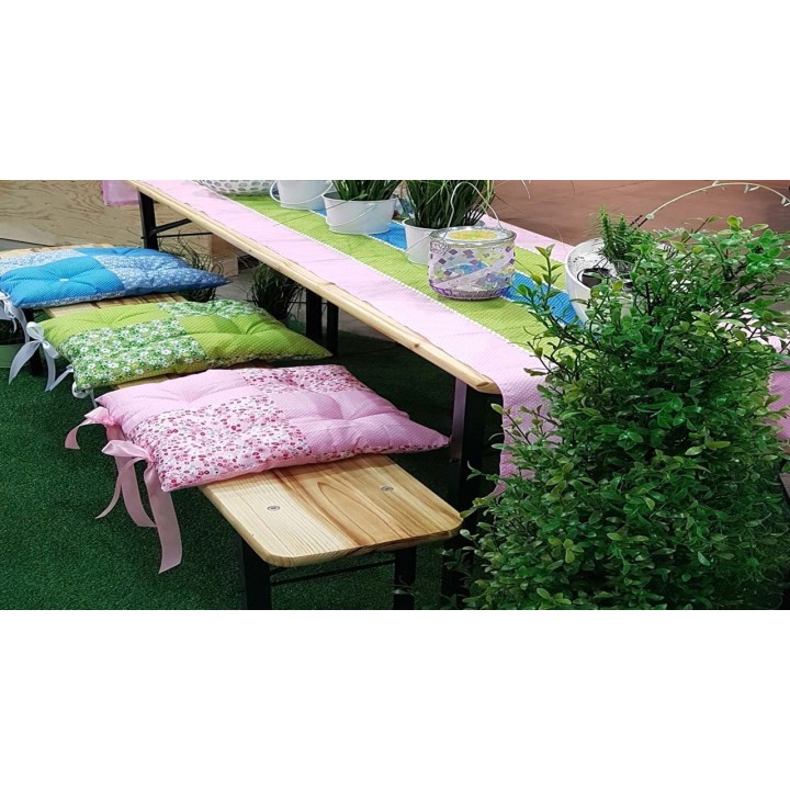 Textil-Set grün Blumen 48x48cm Bänder 3x1m 8 Knöpfe