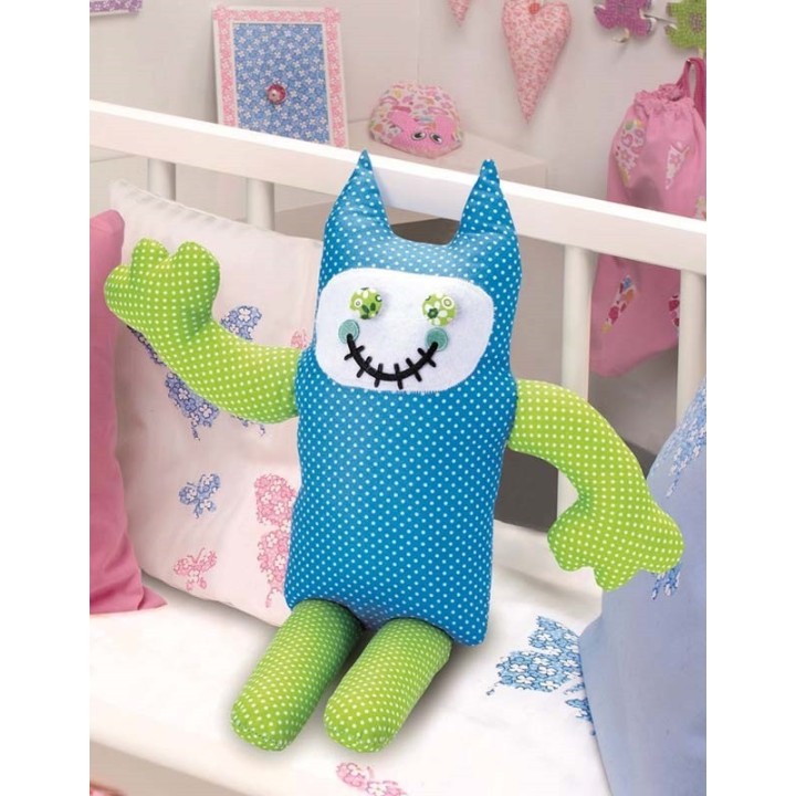 Kit textile bleu à pois 48x48cm, rubans 3x1m+8 boutons