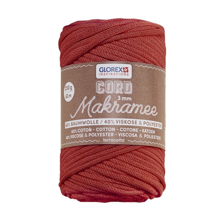 Makramee Cord 3mm 250g, gewebt terracotta,60% Cotton,40% Vis.