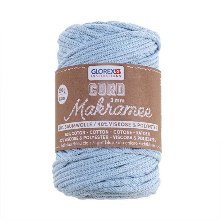 Makramee Cord 3mm 250g, gewebt hellblau, 60% Cotton, 40% Vis.