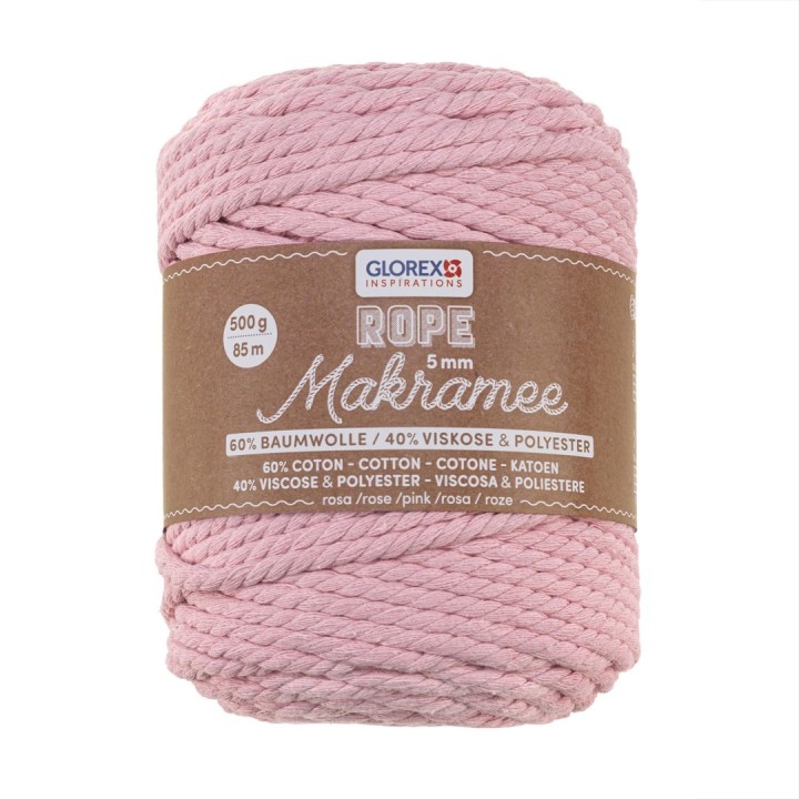 Makramee Rope 5mm 500g gedreht rosa, 60% Cotton, 40% Viskose