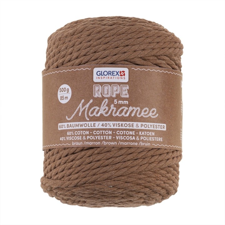 Makramee Rope 5mm 500g gedreht braun, 60% Cotton, 40% Viskose