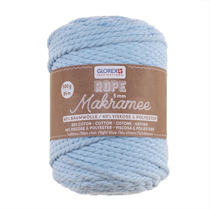 Makramee Rope 5mm 500g gedreht hellblau, 60% Cotton, 40% Vis.