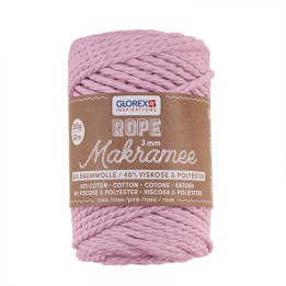 Makramee Rope 3mm 250g gedreht rosa, 60% Cotton, 40% Viskose