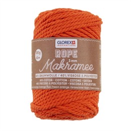 Makramee Rope 3mm 250g gedreht neon orange,60% Coton,40% Vis.