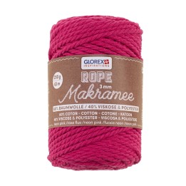 Makramee Rope 3mm 250g gedreht neon pink, 60% Coton,40% Vis.