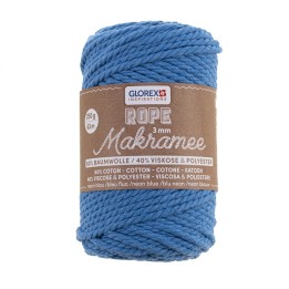 Makramee Rope 3mm 250g gedreht neon blau, 60% Coton, 40% Vis.