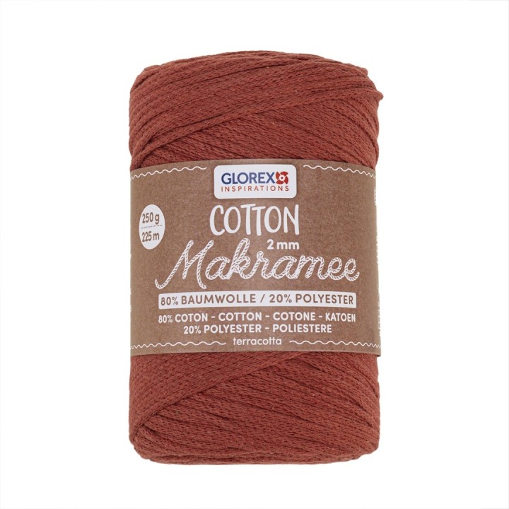 Makramee Cotton 2mm 250g terracotta, 80% Coton,20% Vis.