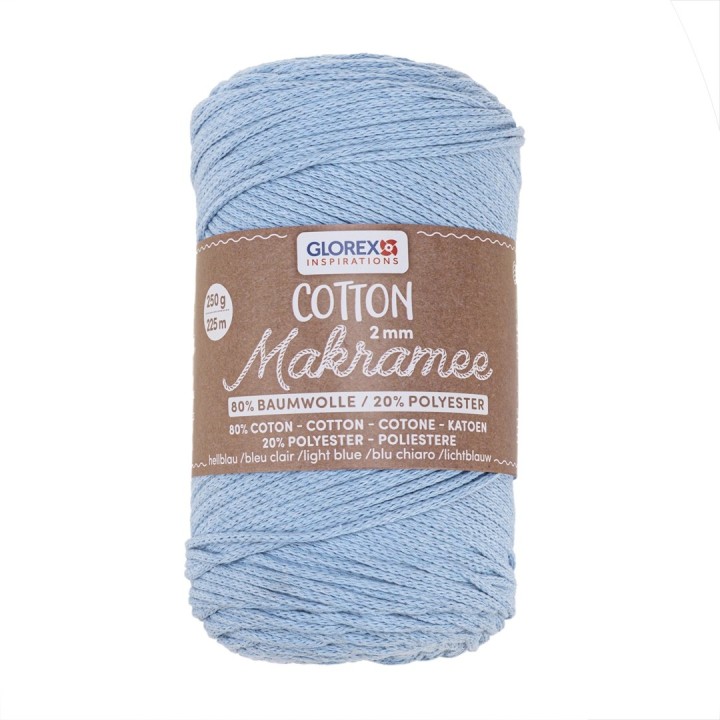 Makramee Cotton 2mm 250g hellblau, 80% Cotton, 20% Vis.