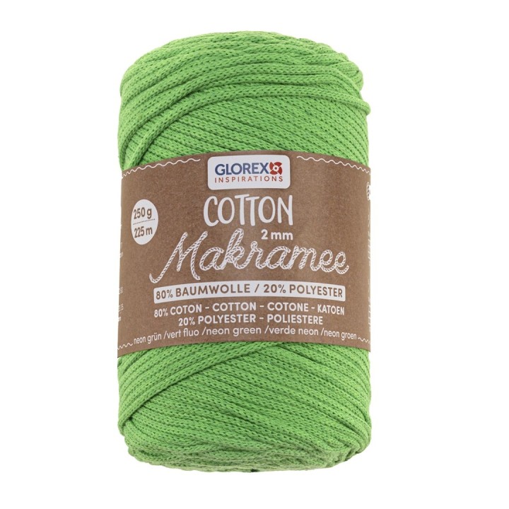 Makramee Cotton 2mm 250g neon grün, 80% Coton, 20% Vis.