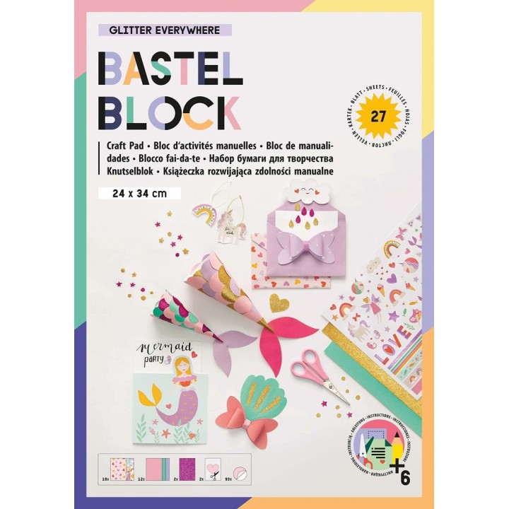 Bastelblock Glitter everywhere 24x34cm, 27 Blatt, inkl Anleit