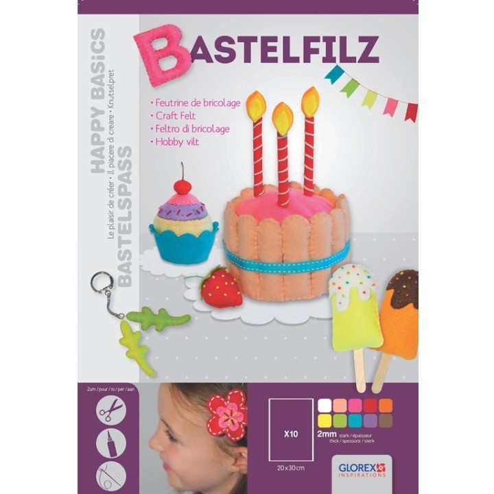 Feutrine de bricolage 2mm 10pcs assorties, 20x30cm