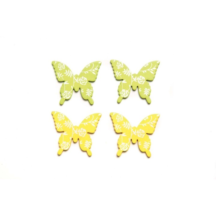 Streuteile Schmetterling 9 St 30mm,gelb/h'grün, 3x2,8 cm