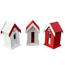 Strandhaus rot/weiss 7,5x12,5x6,5cm, Pappel
