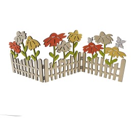 Holzzaun m. Blumen, bunt 60x20,5cm