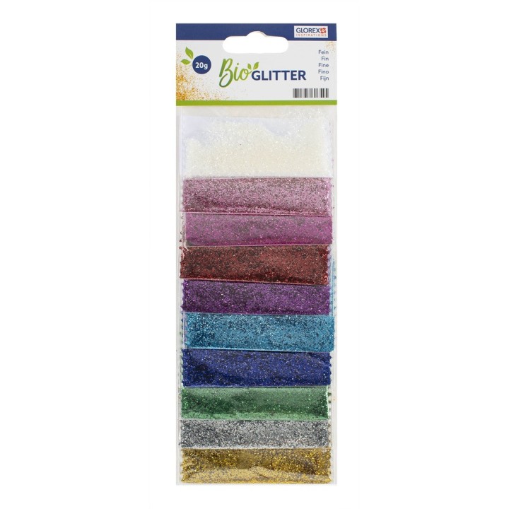Bio Glitter fein, 10Fb., 20g bunt